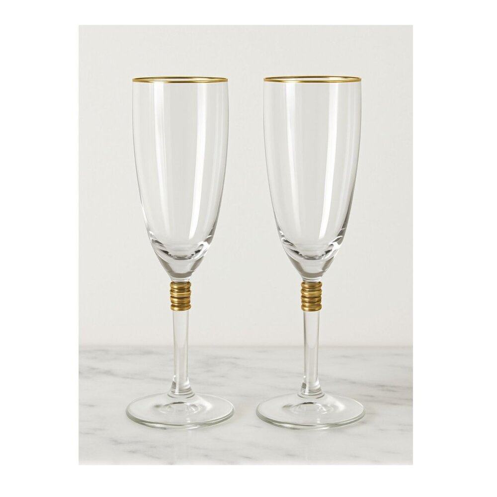 Vintage Gold Rim Champagne Flutes 9" Set of 2 Elegant Wedding Toast Glasses,